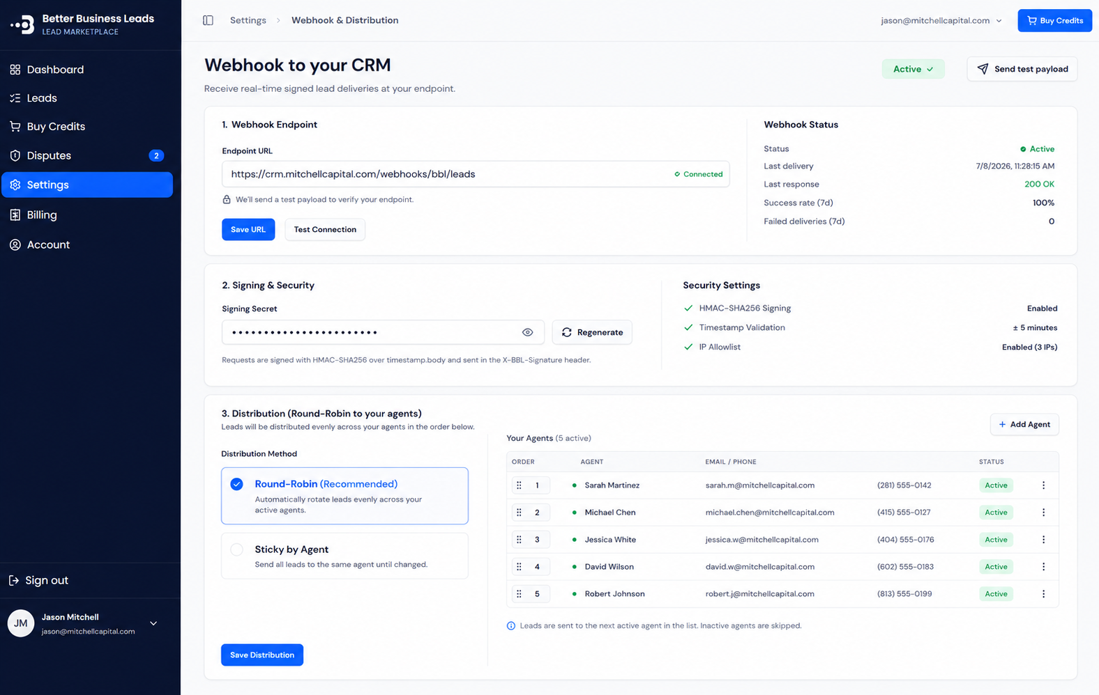 Webhook and distribution settings